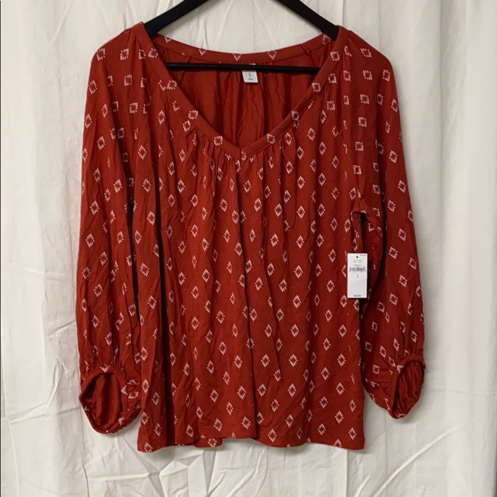 Orange/Coral w/ Design V-Neck LS Tee